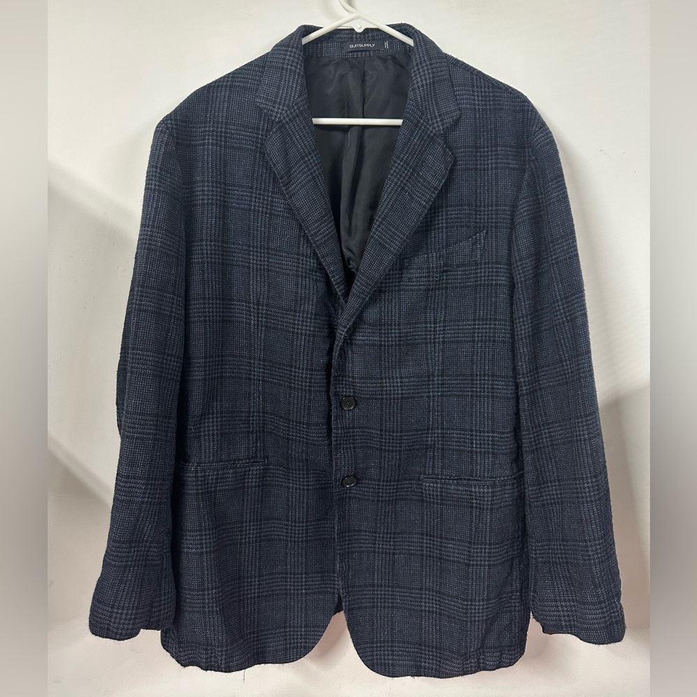Suitsupply Blazer Jacket Mens 50R Blue Havana Jetted Slim Drago Wool Silk Linen